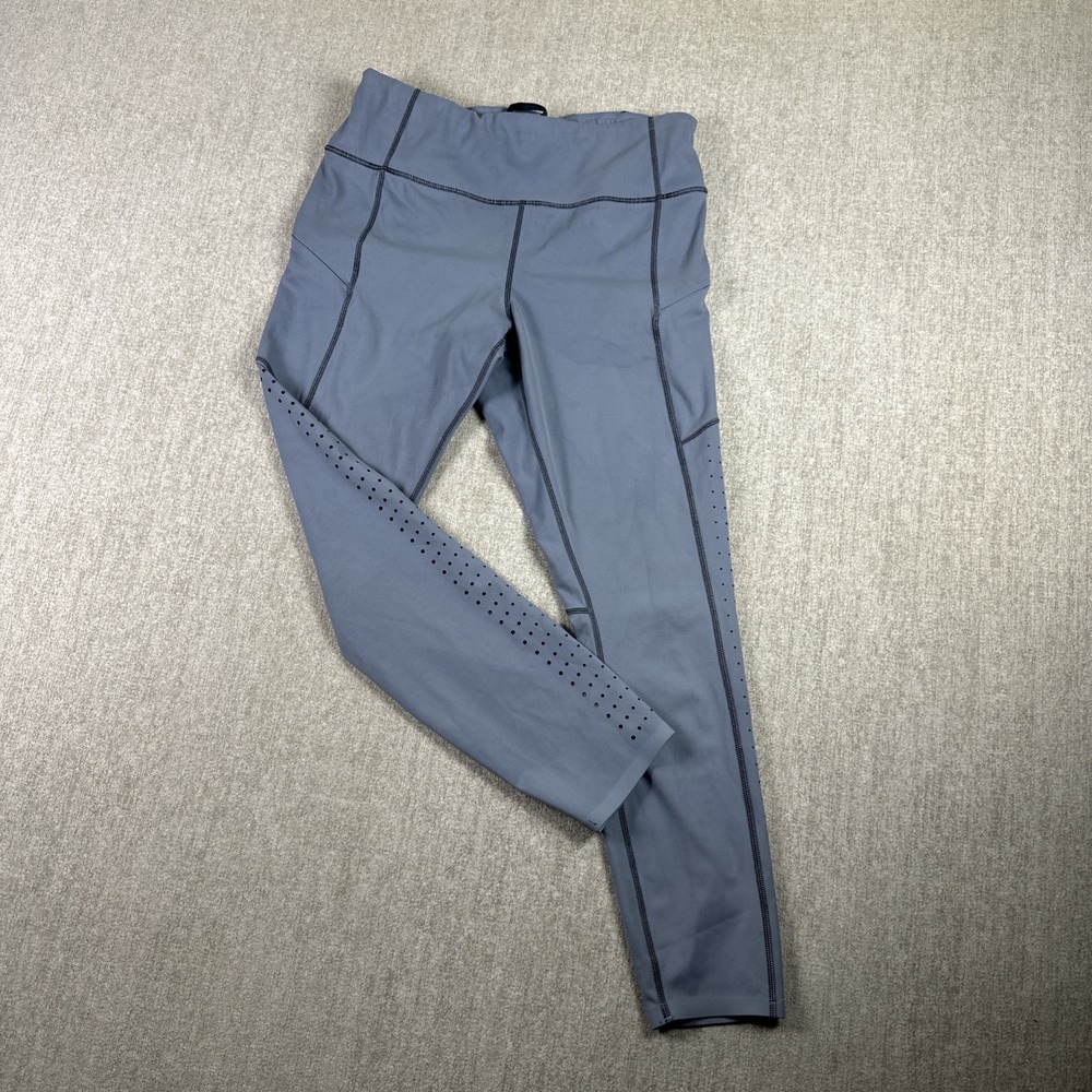 Athleta Leggings women Size M Blue Contender Lazor Cut Zipper pockets